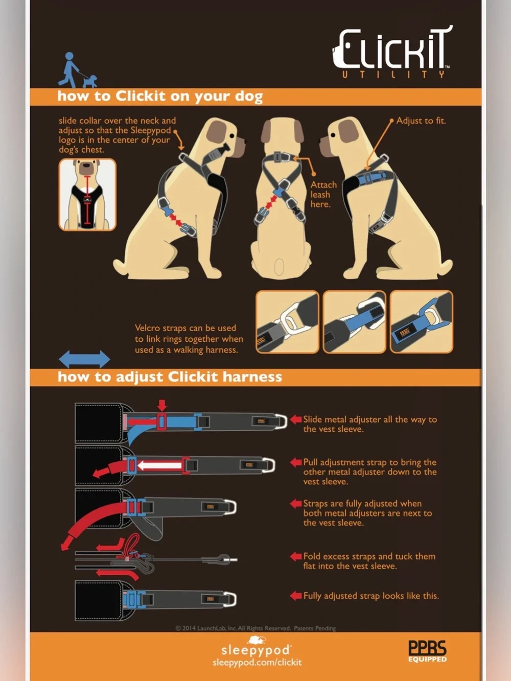Sleepypod Clickit Utility 3 Point Dog Safety Travel Harness - Red/Medium
